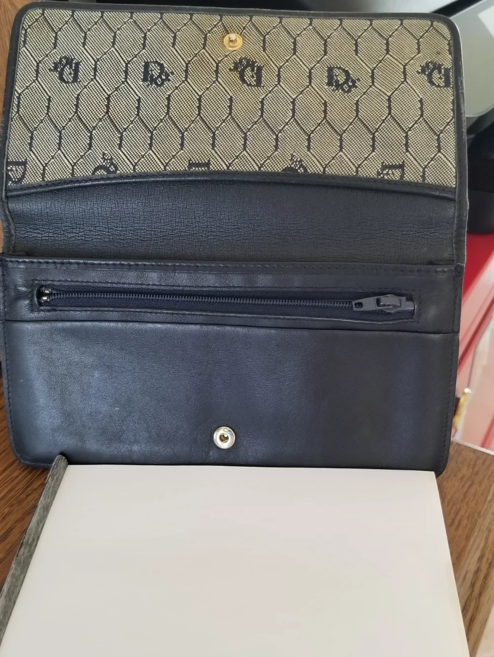 Dior Beige and Navy Monogram Continental Wallet